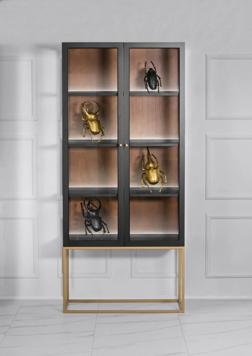 Luxury glass display cabinet black / brass gold 200 x 90 cm - Luxury boutique display cabinet - Neoclassical