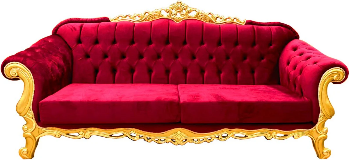 Luxury Baroque Sofa Bordeaux / Gold 240 cm - Magnificent living room sofa - Furniture in the Baroque style