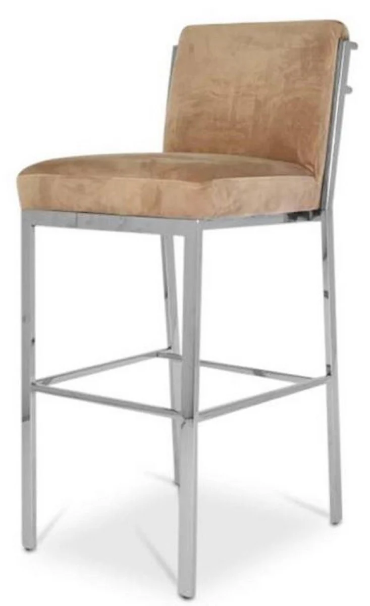 Luxury bar chair taupe / silver 43 x 54 x H. 101 cm - stainless steel bar stool with velvet fabric