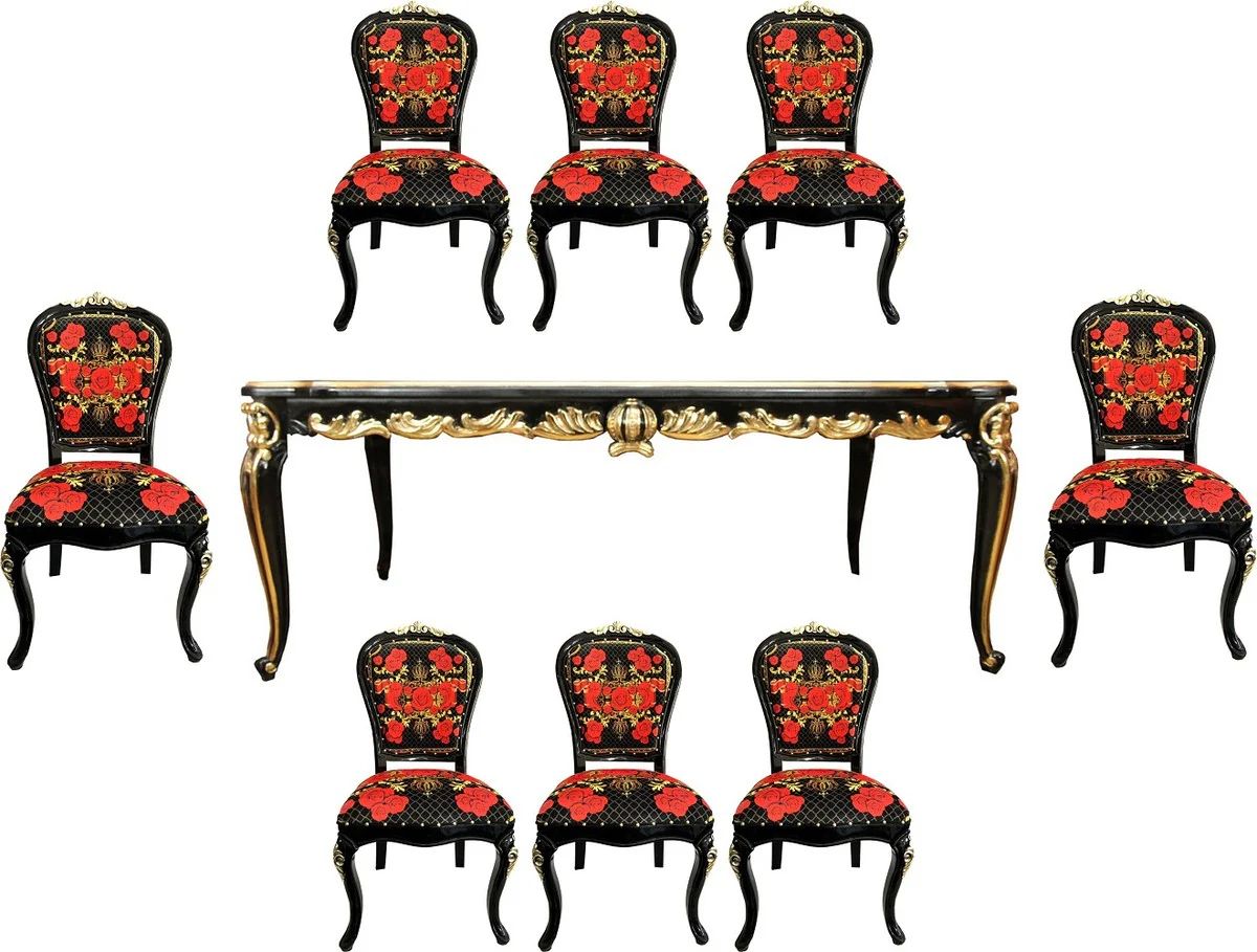 Pompöös by Baroque luxury dining room set - Pompöös baroque dining table with glass top and 8 chairs designed by Harald Glööckler - dining room furniture in the baroque style