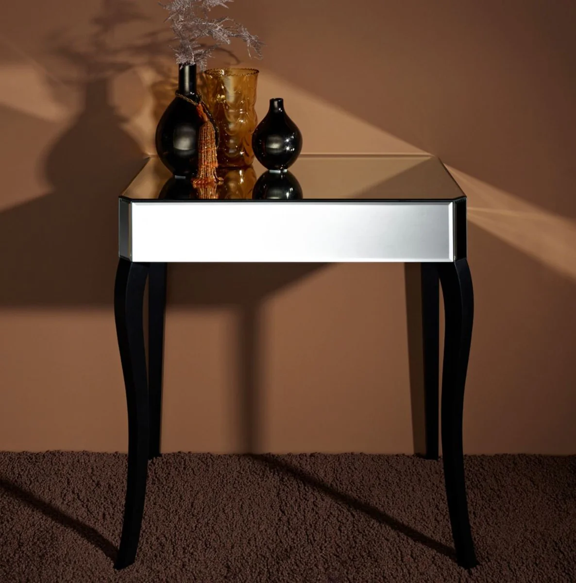 Luxury mirror glass side table with drawer 71 x 41 x H. 76 cm - Hotel Furniture