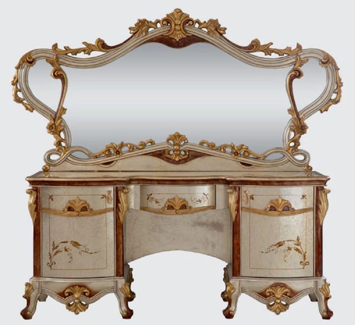Luxury Baroque Bedroom Chest of Drawers with Mirror Silver / Brown / Gold - Baroque Bedroom Furniture - Noble & Magnificent