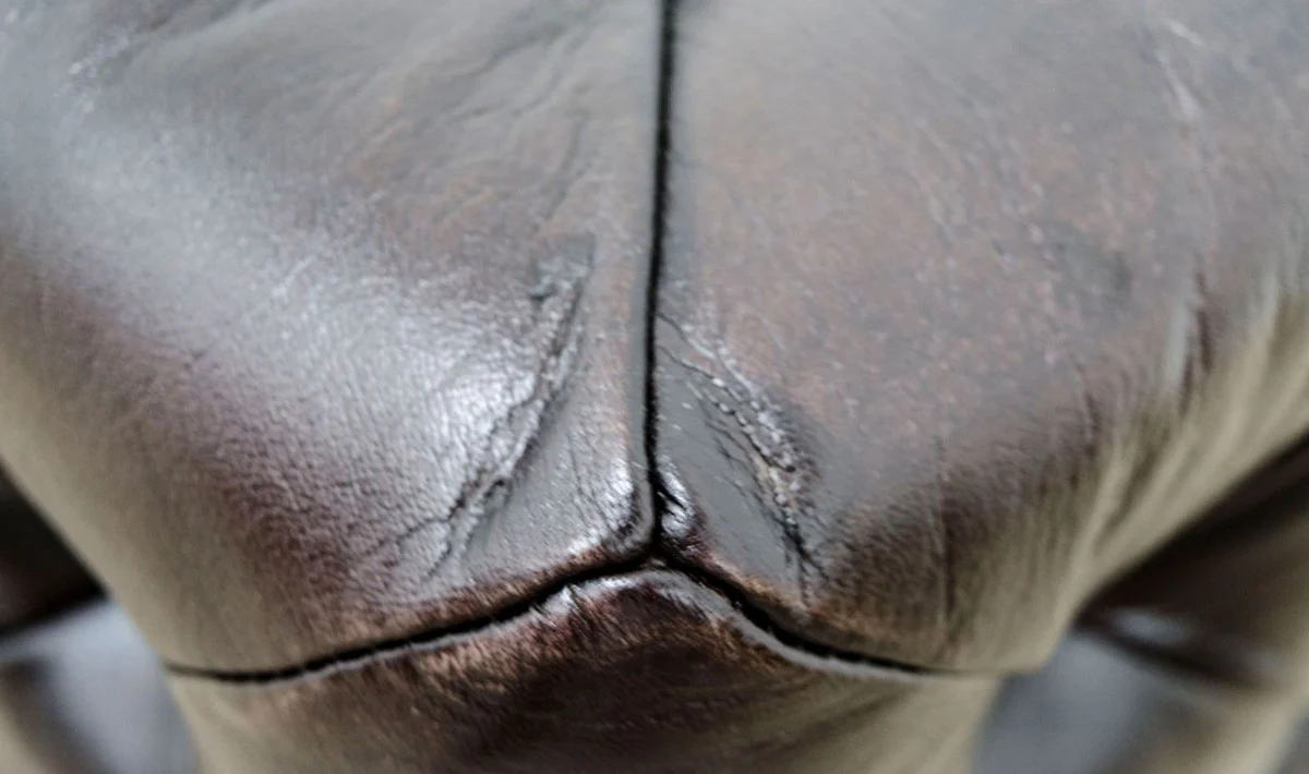 Luxury genuine leather footstool gunmetal 64 x 64 x H. 46 cm - Chesterfield Furniture