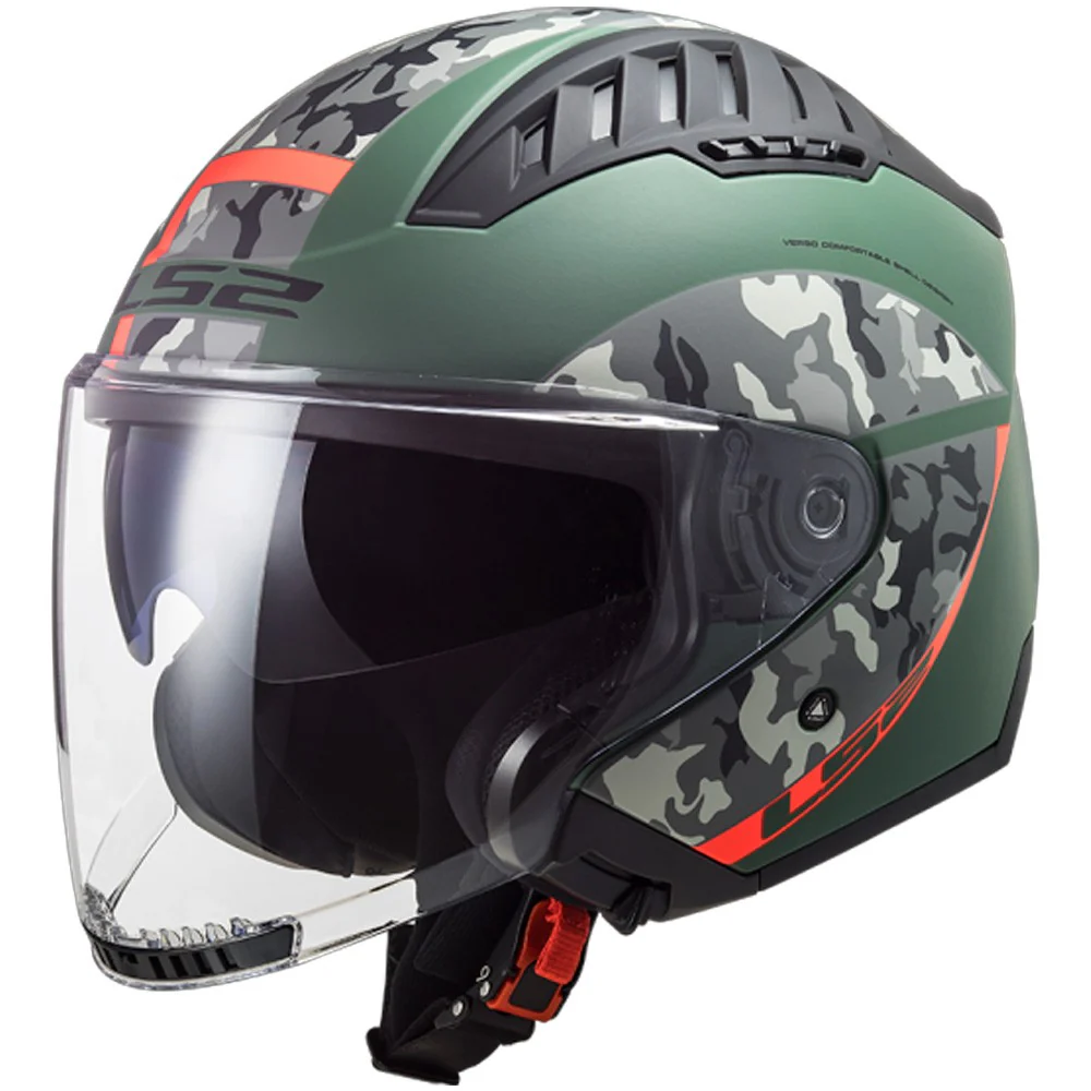 CASCO JET LS2 of600 COPTER CRISPY - VERDE / NARANJA