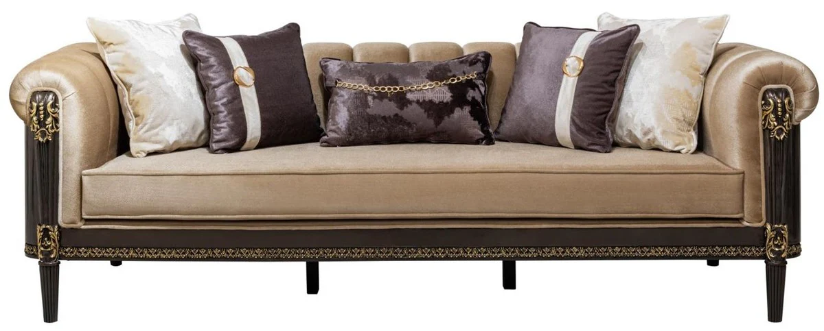 Luxury Baroque Sofa Light Brown / Dark Brown / Gold 235 cm - Baroque Furniture