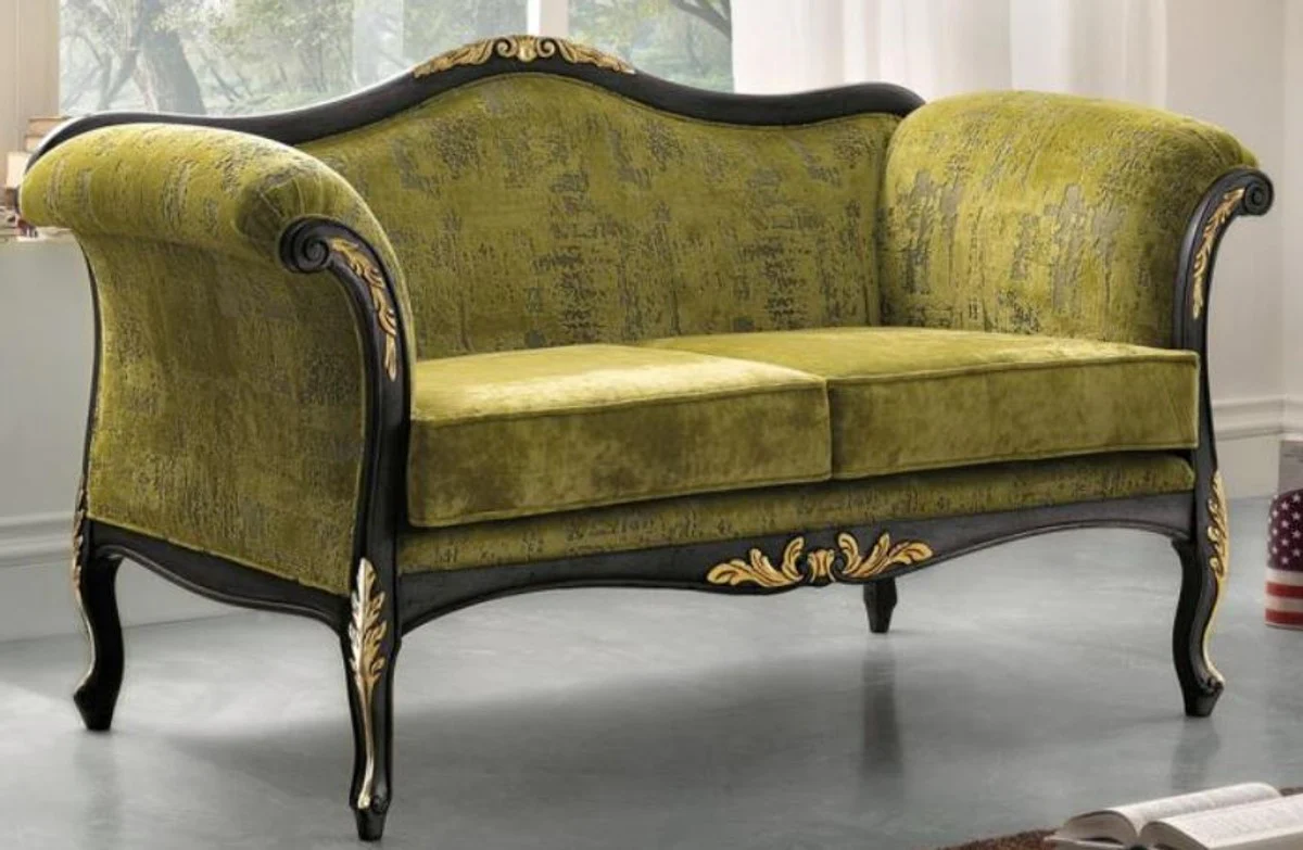 Luxury baroque living room sofa green / black / gold 165 x 82 x H. 96 cm - Noble baroque style living room furniture