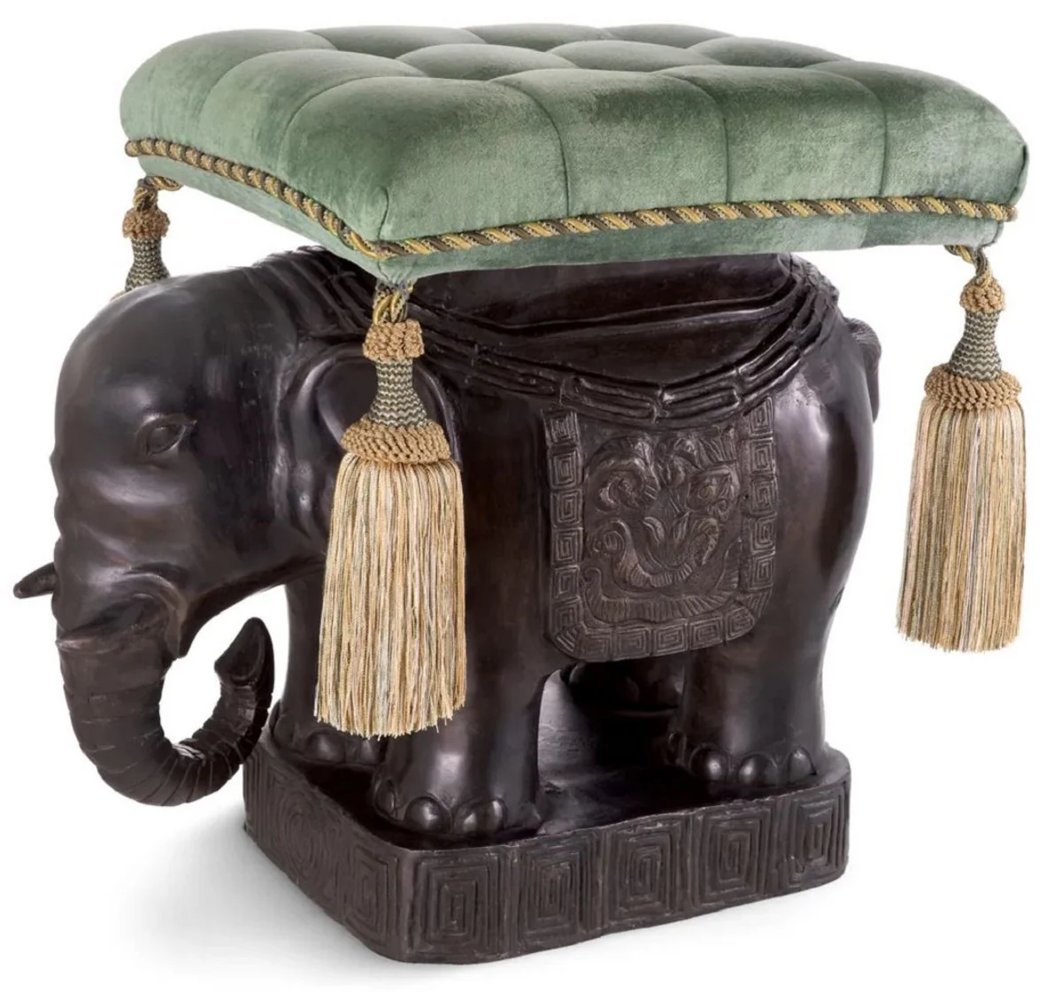 Luxury stool elephant bronze / turquoise / gold 58 x 40 x H. 55 cm - Padded aluminum stool with velvet fabric - Luxury furniture - Luxury quality