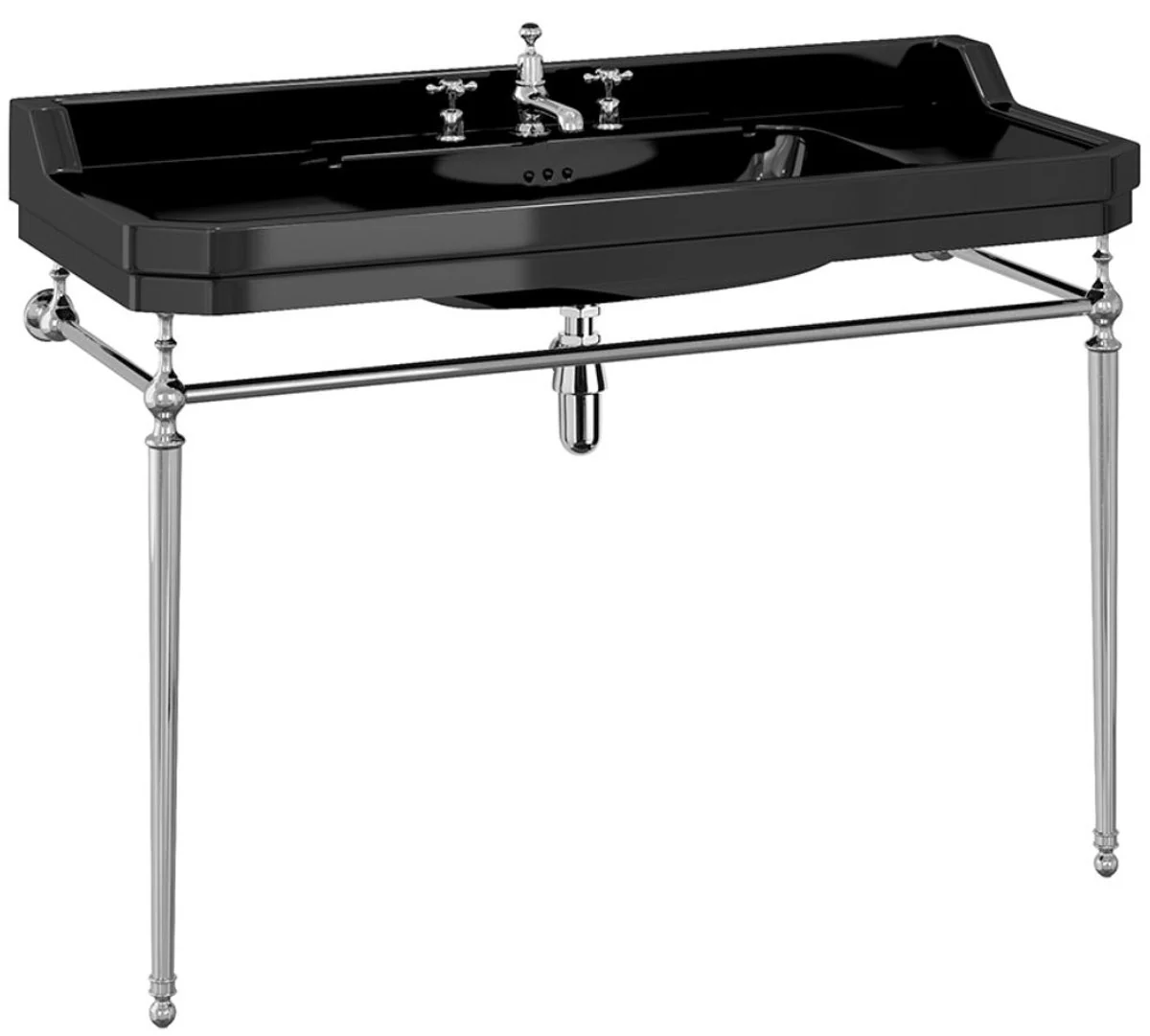 Luxury Art Nouveau washbasin black / silver 121 x 51 x H. 90 cm - Porcelain 3-hole standing washbasin with base frame - Bathroom furniture