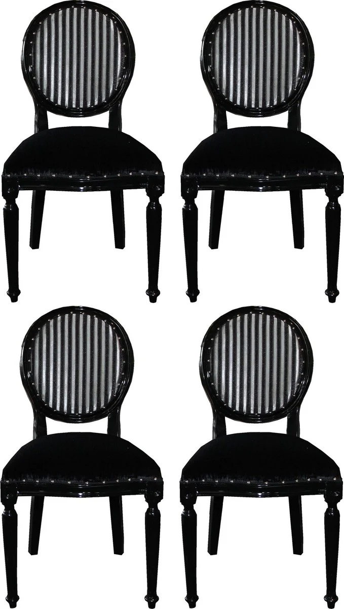 Luxury Baroque dining room set medallion black / silver 50 x 52 x H. 99 cm - 4 handmade dining chairs - Baroque dining room furniture