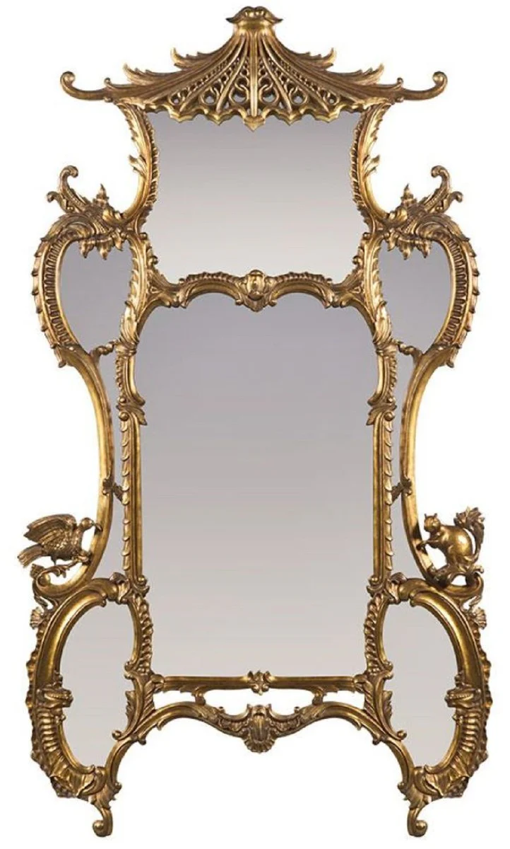 Luxus Barock Spiegel Antik Gold 128 x 8 x H. 223 cm - Prunkvoller handgeschnitzter Wandspiegel im Barockstil - Antik Stil Garderoben Spiegel - Wohnzimmer Spiegel - Barock Möbel