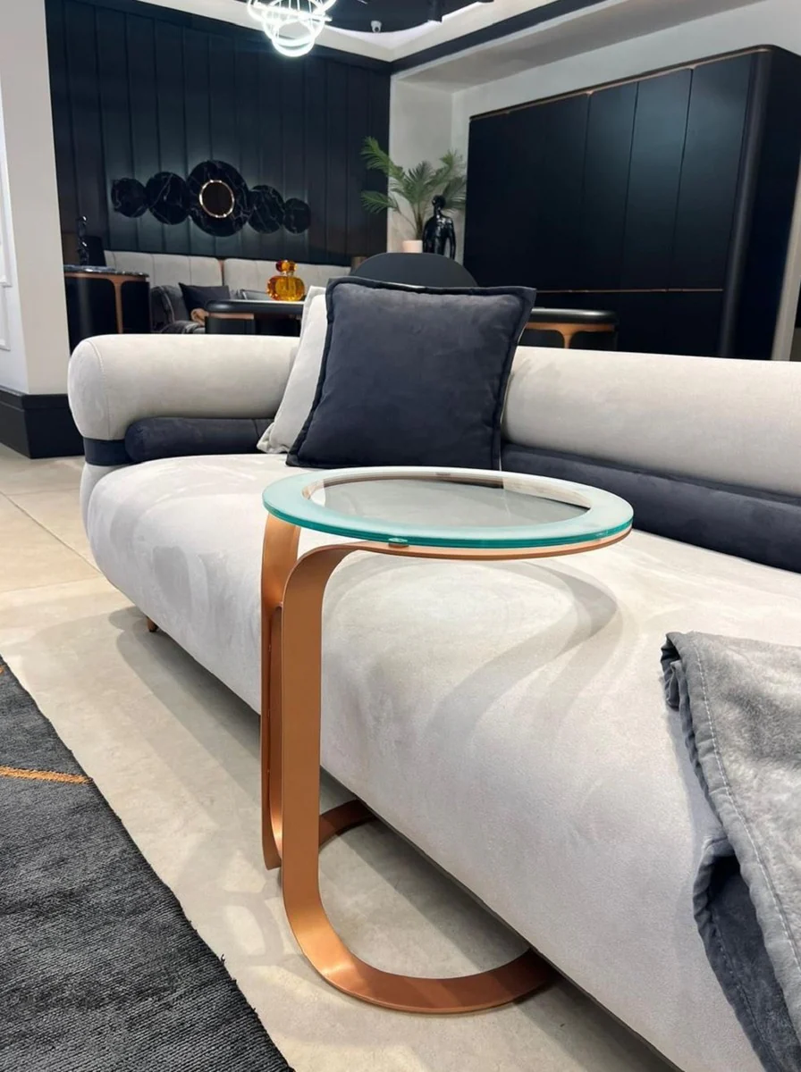 Luxury side table copper Ø 40 x H. 50 cm - Round table with glass top - Living room furniture - Hotel furniture - Luxury furniture