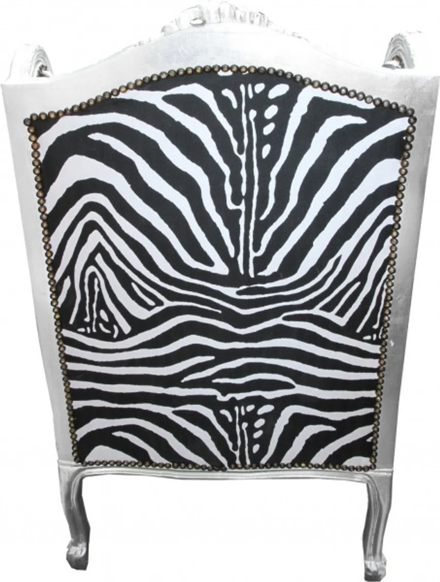 Baroque Lounge Throne Chair Zebra / Silver - Ear Armchair - Wing Chair Tron Chair