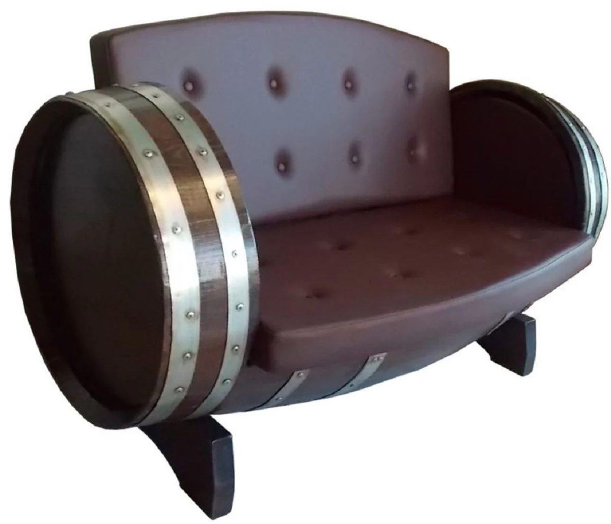 Luxury barrel sofa brown / silver 130 x 65 x H. 85 cm - upholstered solid wood wine barrel sofa - garden terrace catering furniture