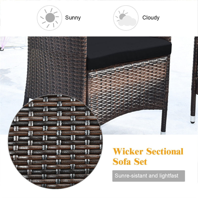 4 Pcs Outdoor Rattan Patio Conversation Set Wicker Furniture Set with Coffee Table and Cushion Sofas