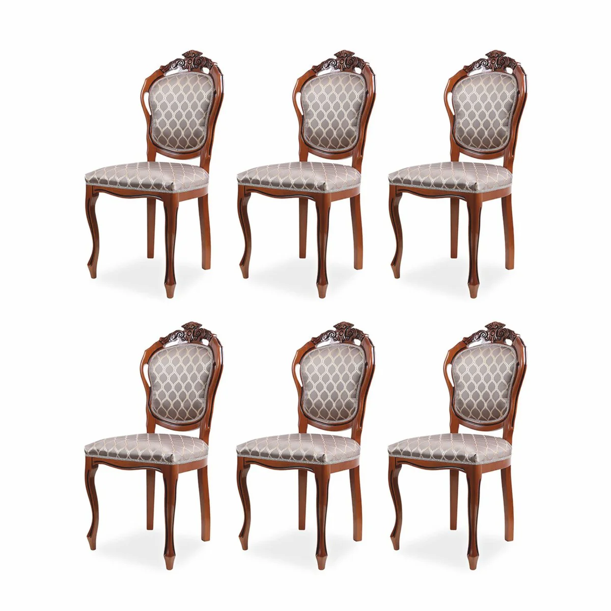 Luxury baroque dining room chair set of 6 with pattern gray / brown H. 102 cm