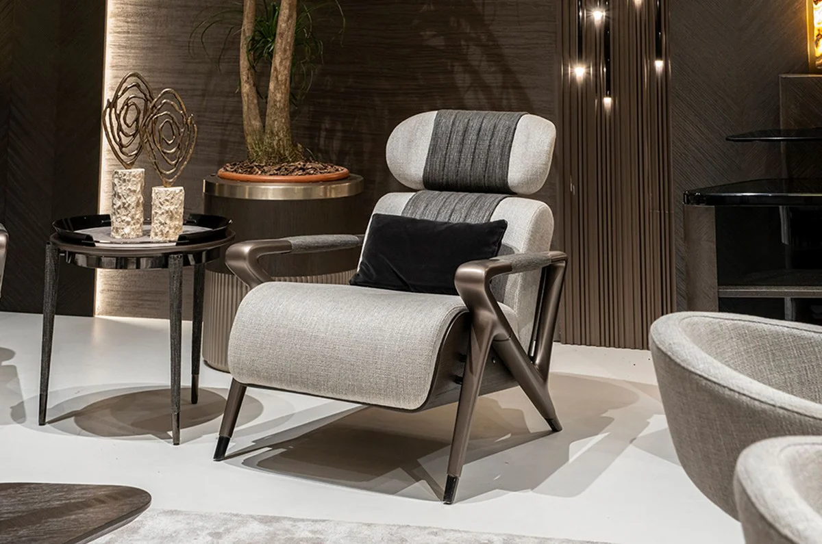 Luxury 3-leg side table gray / black / bronze Ø 53 x H. 55.16 cm - Round living room side table - Hotel table - Living room furniture - Hotel furniture - Luxury quality