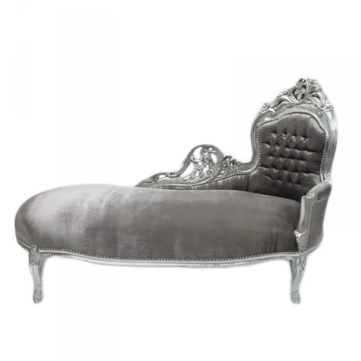 Baroque Chaise Longue King Grey/Silver - Furniture Living Room Lounger Recamiere