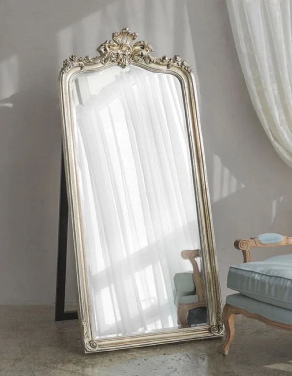 Luxury Baroque standing mirror antique silver - Magnificent Baroque style mirror - Luxury bedroom furniture in Baroque style - Baroque furniture - Luxury quality - Made in Italy