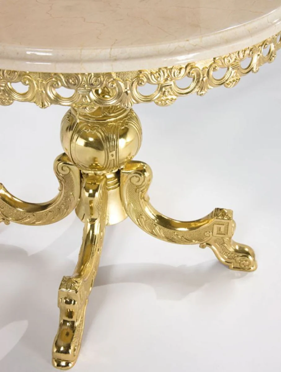 Luxury Baroque side table gold / cream Ø 52 x H. 50 cm - Round brass table with marble top - Baroque living room furniture - Luxury quality
