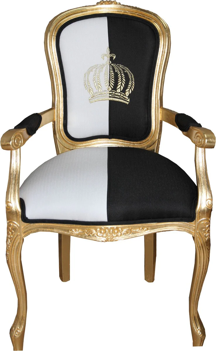 Pompöös by Baroque dining room chair with armrests black / white / gold - Pompöös baroque chair designed by Harald Glööckler