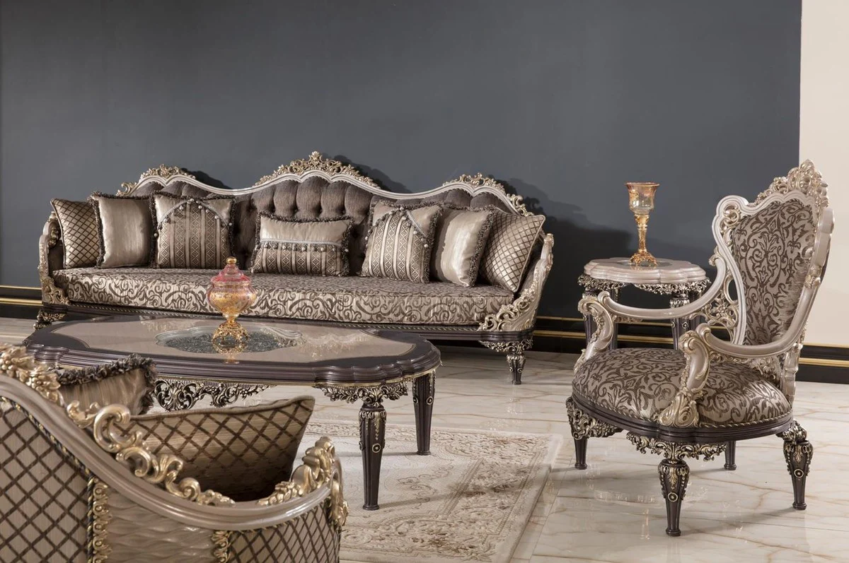 Luxury Baroque side table gray / brown / gold H. 60 cm - Baroque furniture