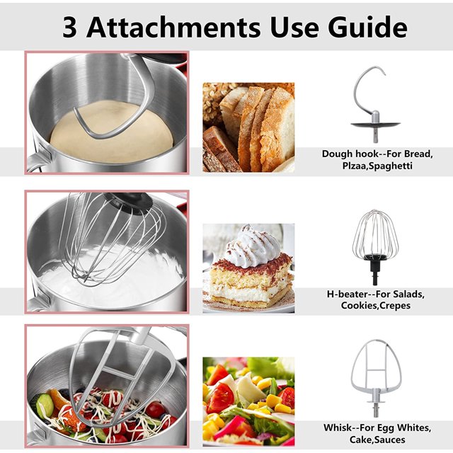 COKLAI Standmixer, 10 Geschwindigkeiten Tilt-Head 660W Food Mixer, 7.3-QT Electric Mixer mit Edelstahl Mischschale, Küchenmischer mit Dough Hook, Flat Beater, Wire Whisk und Splash Guard