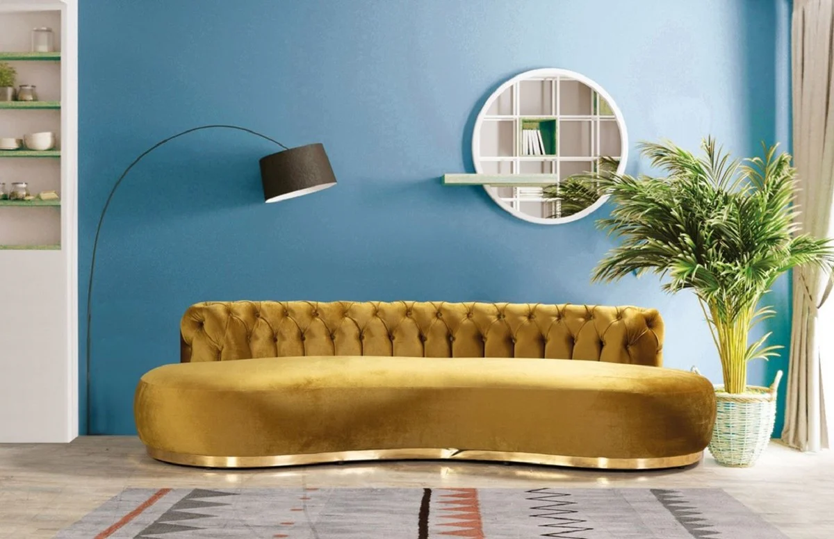 Luxury Chesterfield sofa gold 250 x 130 x H. 85 cm - Curved living room sofa - Hotel sofa - Living room furniture - Chesterfield furniture - Luxury furniture - Luxury furnishings