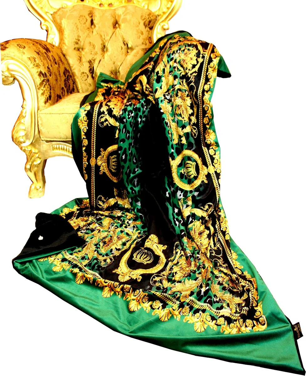 Luxury blanket Pompöös by Baroque green / gold / black by Harald Glööckler with lots of glitter stones
