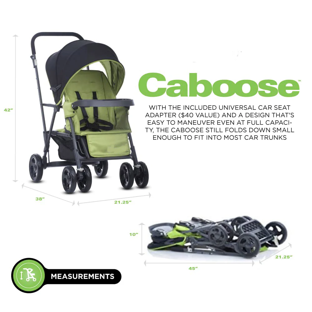 Caboose Sitz- und Stand-Doppelkinderwagen mit Rücksitzbank und Stehplattform, 3-Wege-Liegesitzen, optionalem Rücksitz und universellem Autositzadapter (schwarz)