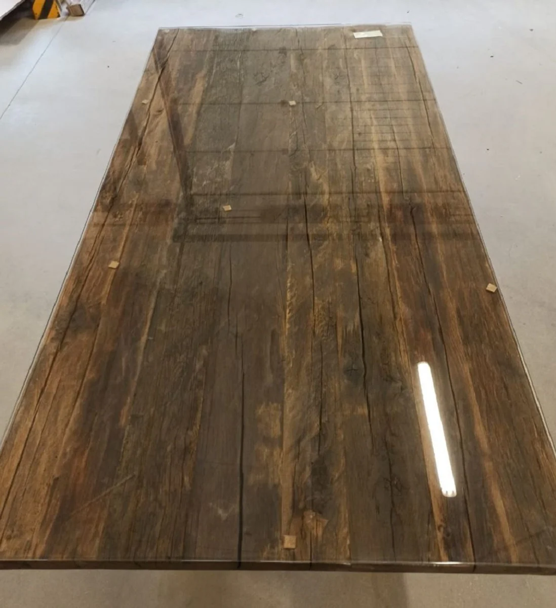 Country house style dining table with glass top brown / black 200 cm - Rustic dining room furniture