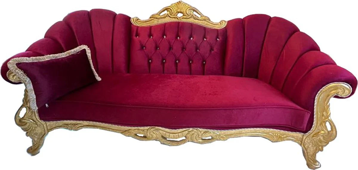 Luxus Barock Sofa Bordeaux Rot / Gold mit Glitzersteinen - Barock Möbel