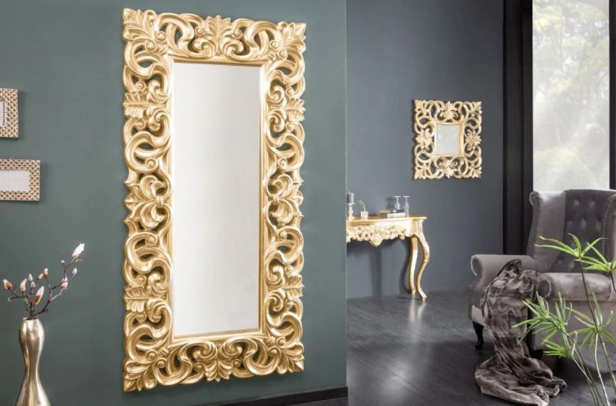 Baroque mirror antique gold 90 x 5 x H. 180 cm - Rectangular wall mirror in baroque style - Wardrobe mirror - Living room mirror - Baroque furniture