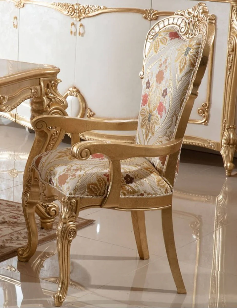 Luxury Baroque Dining Room Chair with Armrests Multicolored / Gold H. 115 cm