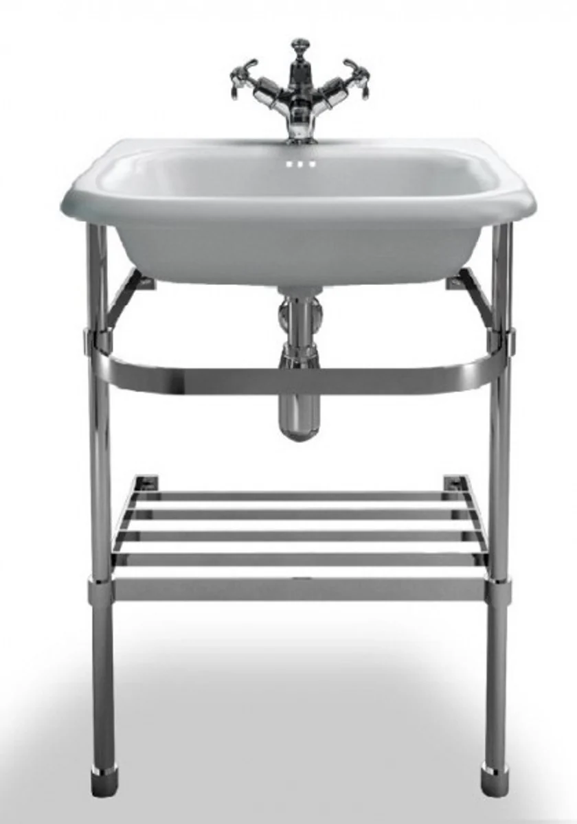 Art Nouveau standing washbasin natural stone white / stainless steel W 55cm - Art Deco washbasin baroque antique style