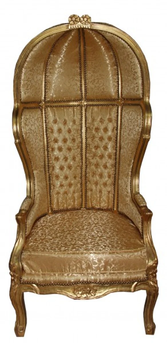 Barock Thron Sessel Victory Gold Muster / Gold - Balloon Chair -Thron Stuhl Tron