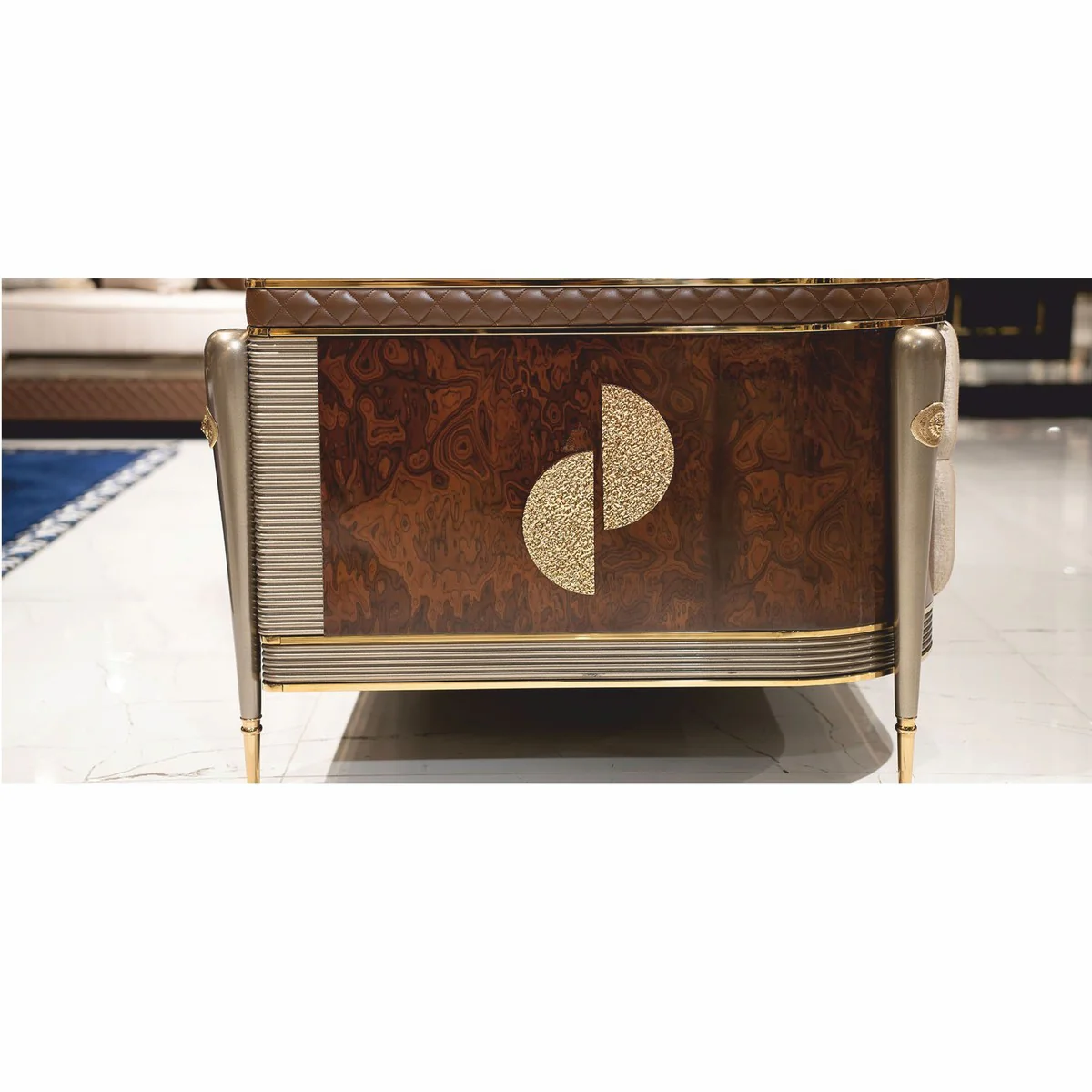 Luxus Sofa Grau / Braun / Gold 280 cm - Wohnzimmer & Hotel Möbel