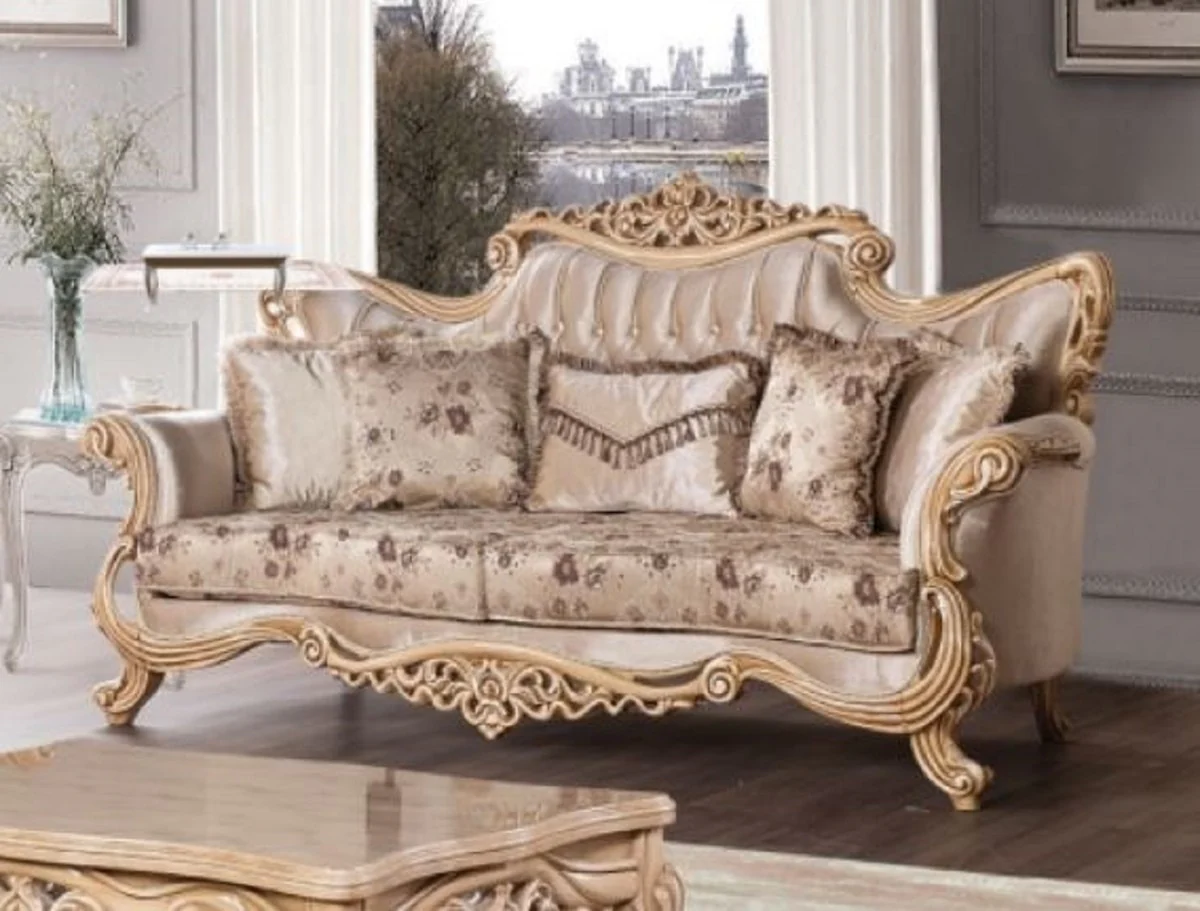Luxury Baroque Sofa Beige / Brown / Natural Colors - Magnificent Living Room Sofa with Elegant Pattern - Baroque Furniture - Noble & Magnificent