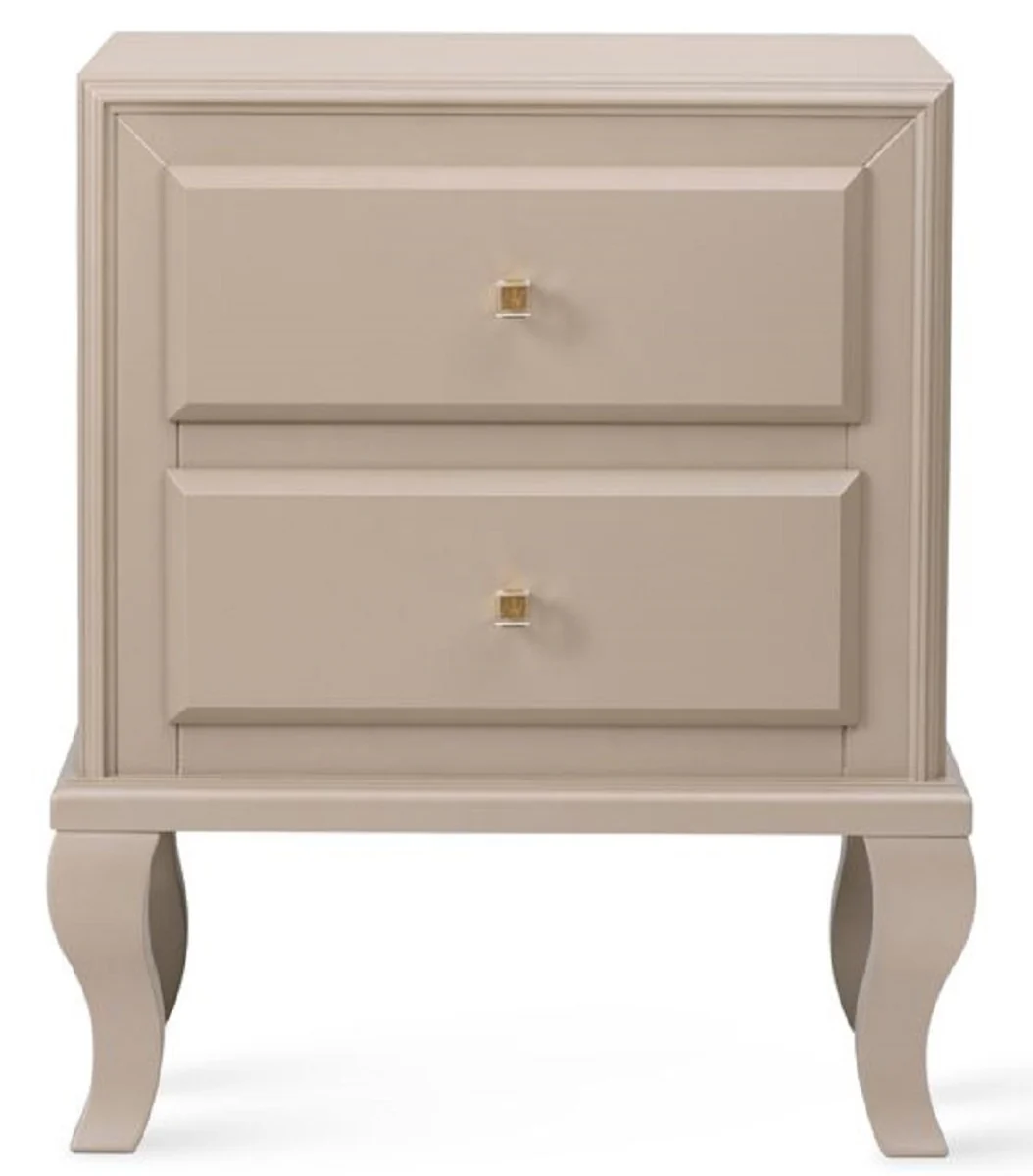 Luxury Art Deco bedside table beige 55 x 40 x H. 65 cm - Solid wood side table with 2 drawers - Luxury bedroom furniture - Luxury Art Deco furniture