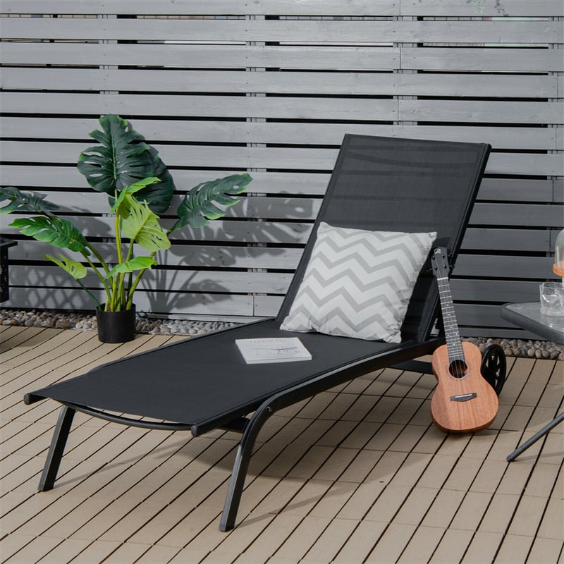 Outdoor Chaise Lounge Stuhl 6-Position Verstellbarer Patio Recliner Stuhl mit Rädern für Hinterhof Pool