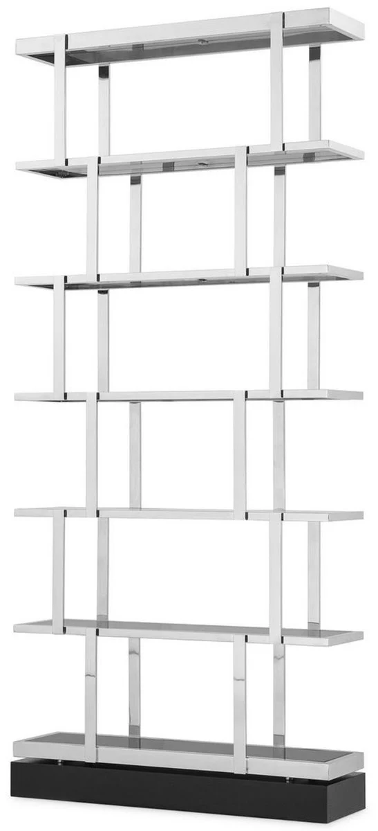 Luxury shelf cabinet silver / black 110 x 30 x H. 243 cm - stainless steel cabinet - bookcase - living room cabinet - office cabinet - luxury furniture