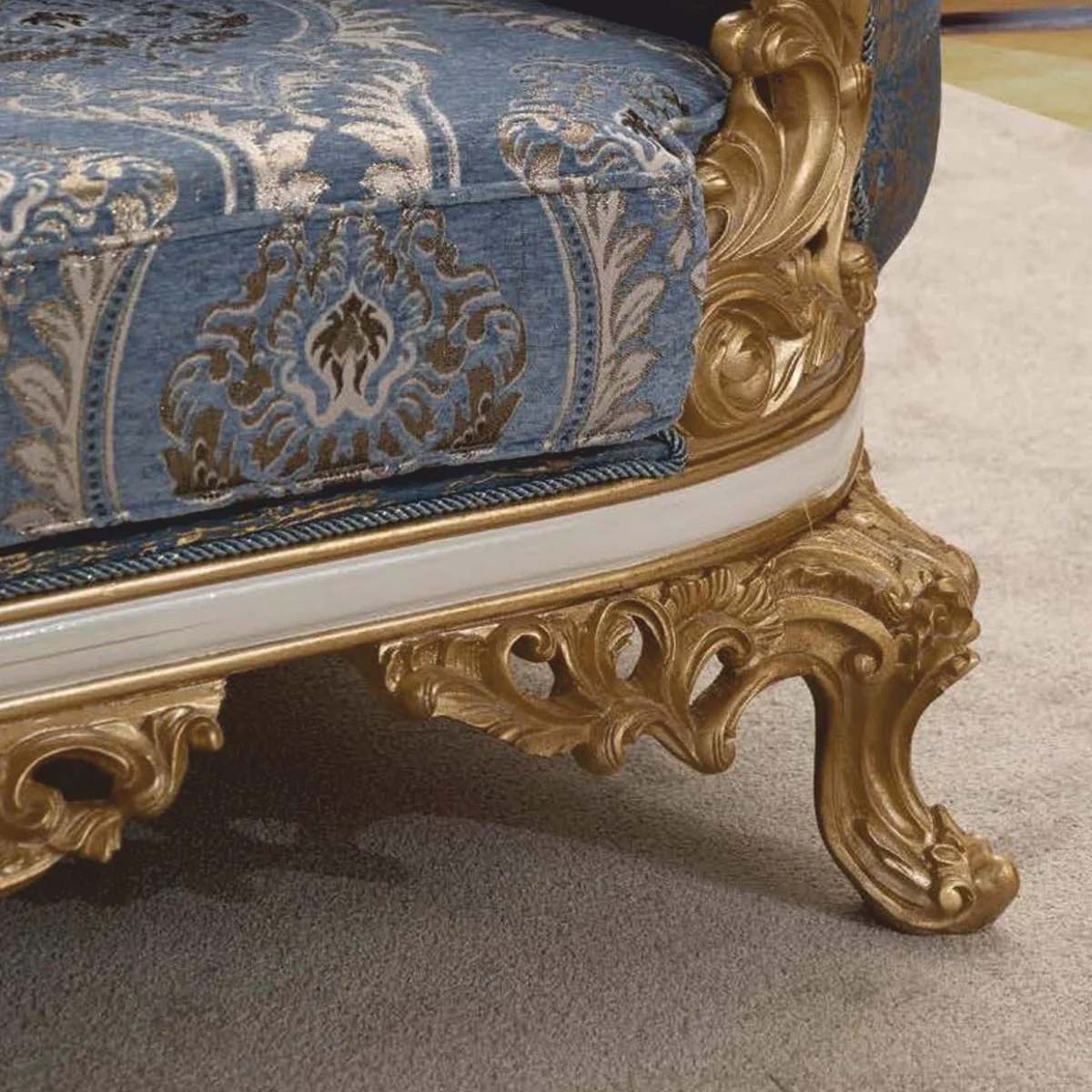 Luxury Baroque Sofa Blue / White / Gold 240 cm - Baroque Living Room Furniture