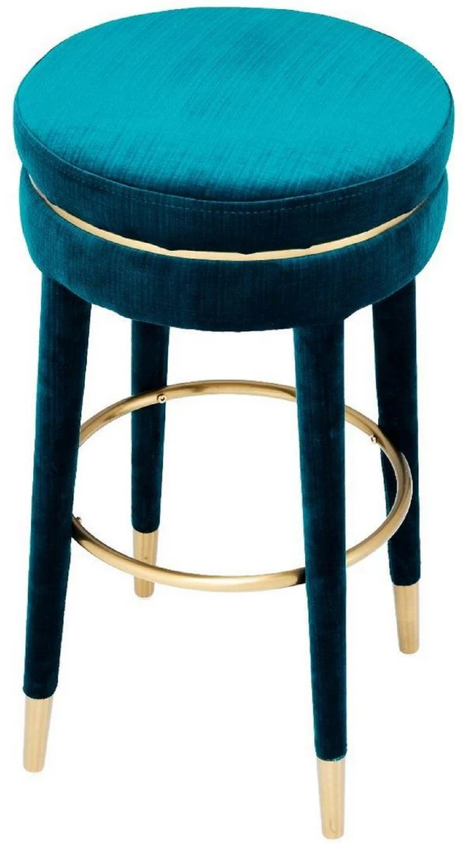 Luxury bar stool blue / brass Ø 41 x H. 78 cm - Round velvet stool - Luxury furniture