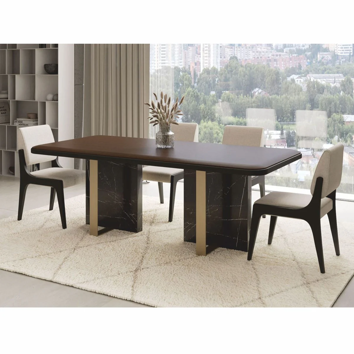 Luxury dining table dark brown / black / brass 215 cm - hotel & dining room furniture