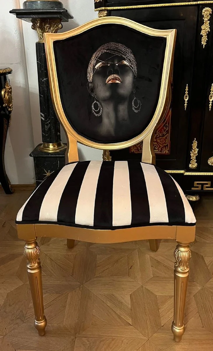 Art Deco Dining Room Chair Black / White / Multicolor / Gold - Art Deco Solid Wood Chair - Art Deco Dining Room Furniture - Art Deco Furniture - Art Deco Furnishings - Furniture in Art Deco Style