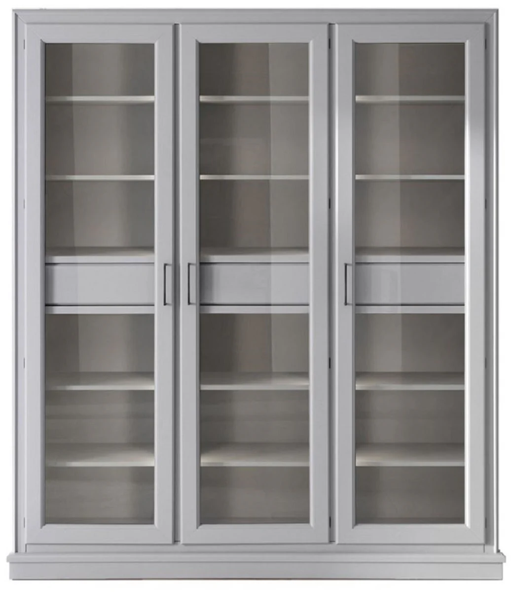 Luxury bookcase with 3 doors and LED lighting gray 200 x 45 x H. 230 cm - solid wood cabinet - living room cabinet - shelf cabinet - office cabinet - luxury furniture - luxury furnishings