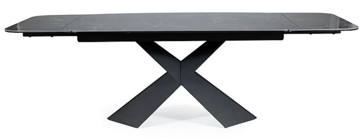 Luxury dining table with tempered glass ceramic table top black / matt black 160-240 x 95 x H. 76 cm - Extendable kitchen table - Dining room furniture - Luxury furniture