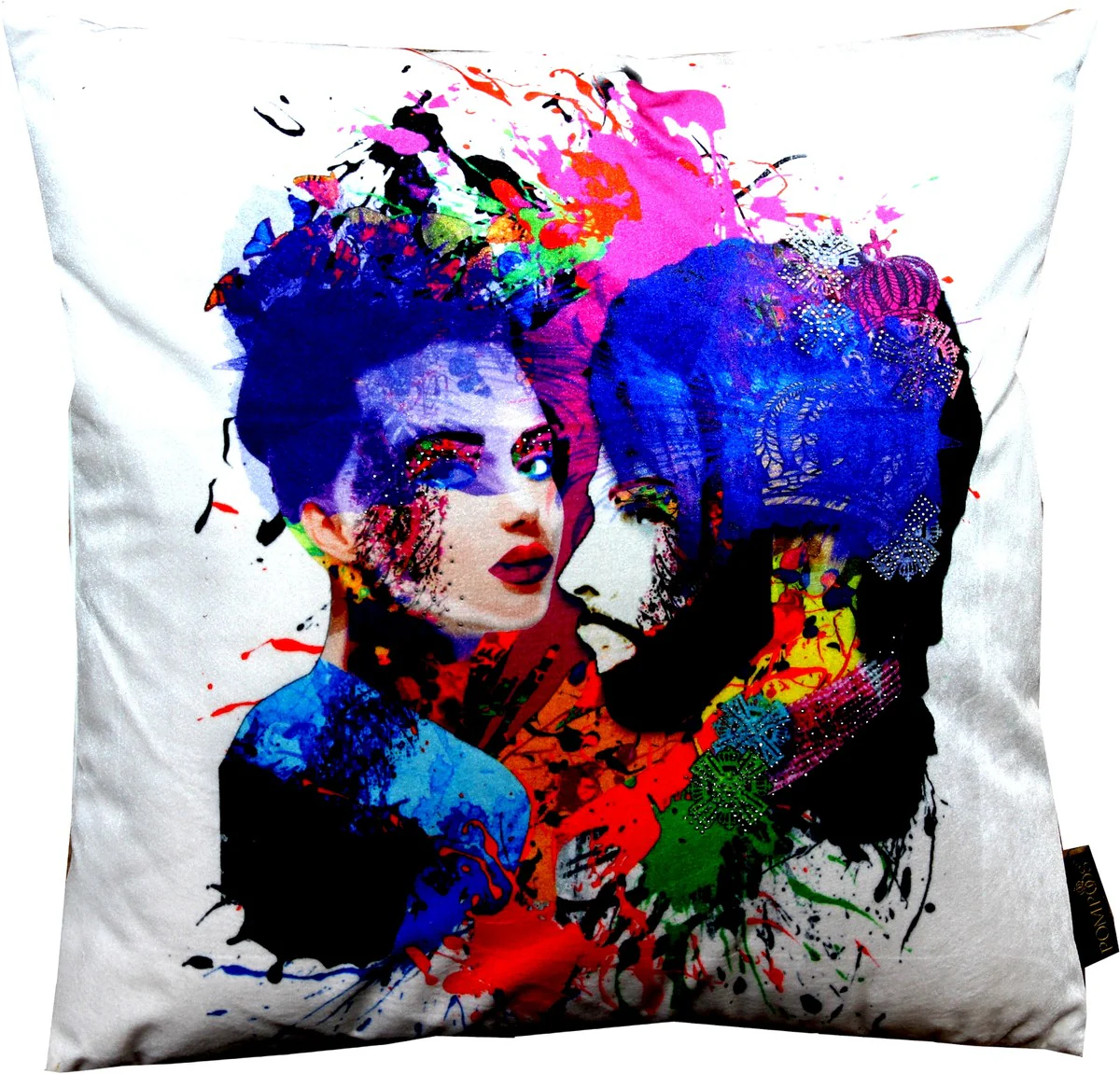 Harald Glööckler Designer Decorative Cushion Pompöös by with Glitter Stones Purple-Blue - Art Collection -