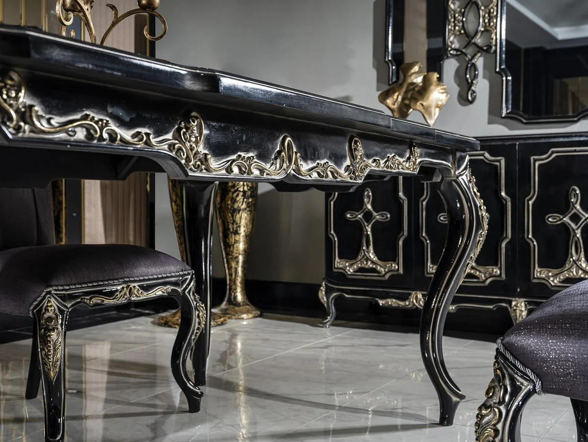Luxury Baroque Dining Table Black / Gold - Solid Wood Dining Room Table - Baroque Dining Room Furniture - Noble & Magnificent