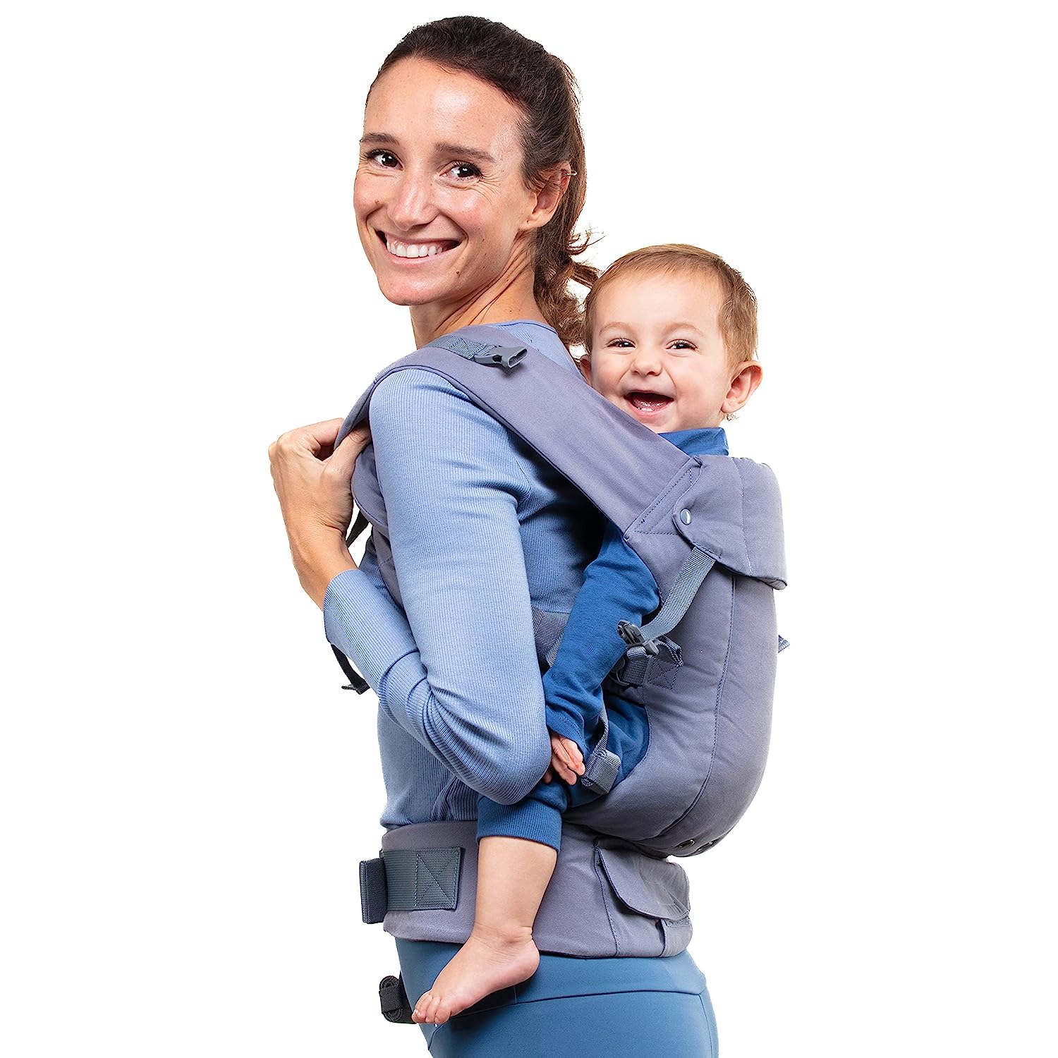 Babytrage für Neugeborene bis Kleinkinder – alle Positionen Babytrage, Babytrage-Rucksack und Baby-Vordertrage mit verstellbarem Sitz, ergonomische Babytrage, 3,3–15,6 kg (Marineblau)