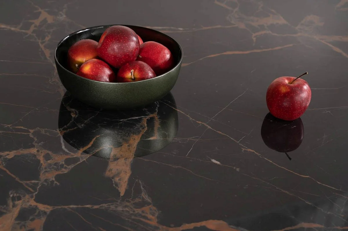 Luxury dining table with tempered glass ceramic table top black-brown / matt black 180 x 95 x H. 76 cm - Luxury kitchen table - Dining room furniture - Luxury furniture